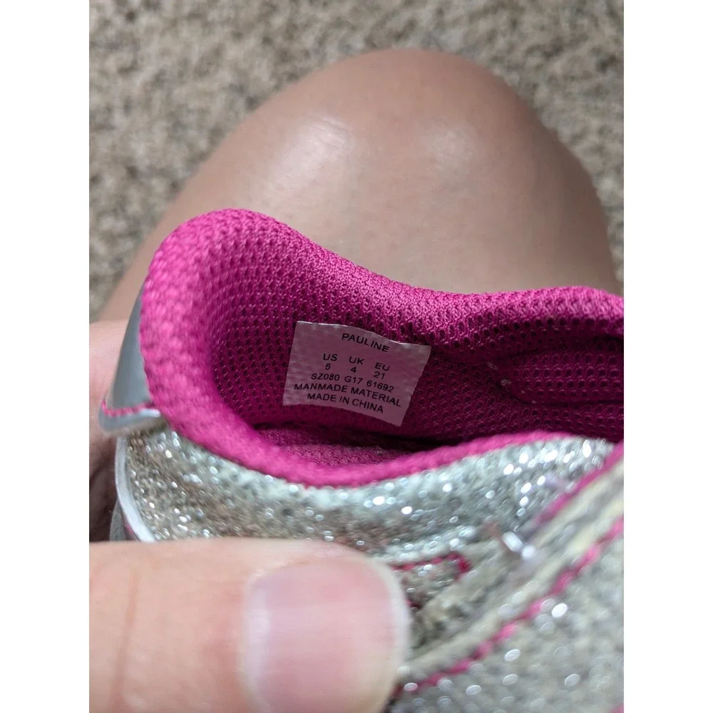 Stride Rite Pauline Silver Glitter Mary Jane Shoes Toddler Girls Size 5 Pink